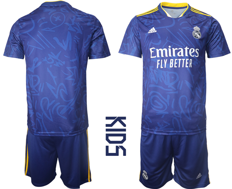 Youth 2021-2022 Club Real Madrid away blue blank Soccer Jersey->youth soccer jersey->Youth Jersey
